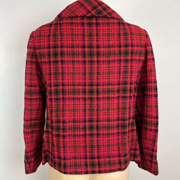 VTG 80s Holt Renfrew Hardy Amies Womens M Plaid Double Breasted Blazer Jacket Re - Picture 3 of 15